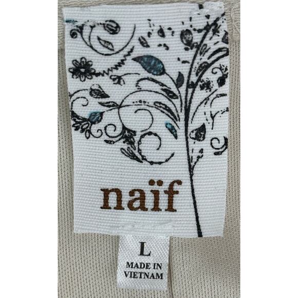 naif Cream Lined Gauze Dress with Button Down Front Short Sleeve L - Picture 6 of 7